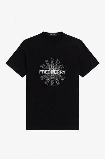 Fred Perry Graafinen Miesten T Paidat Mustat | FI 1384PJJQ